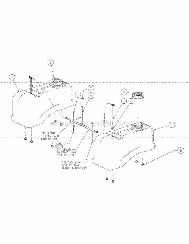 Fuel Tank Assembly (2009) Diagram and Parts List for M54-KW 53AI8CT4050-25HP Cub Cadet Lawn Tractor